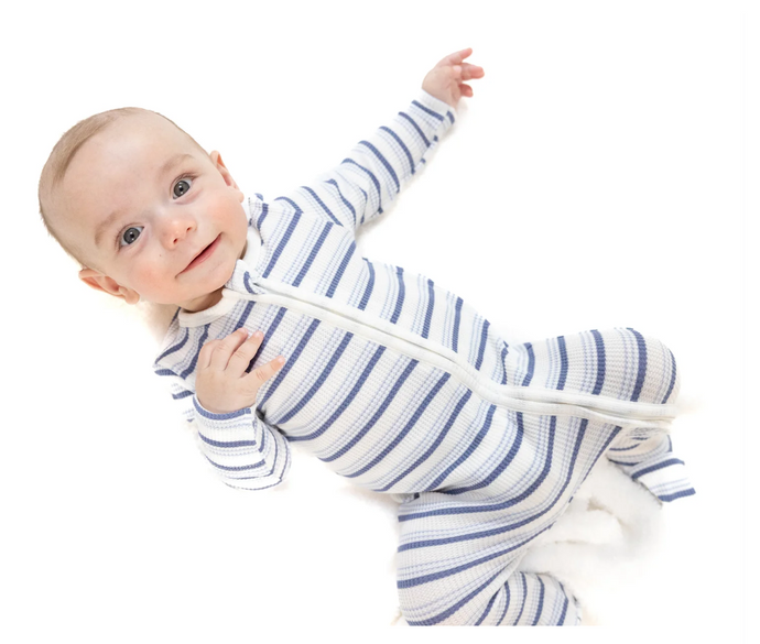 Vintage Stripe Blue- 2 Way Zipper Footie