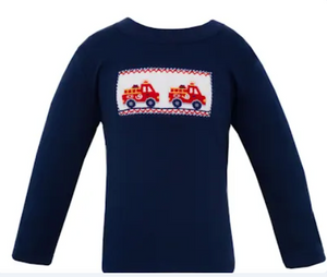 Firetrucks Smocked Long Sleeve Tee
