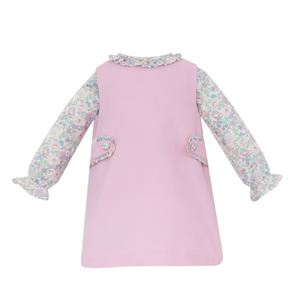 Pink Floral Corduroy Dress with Blouse