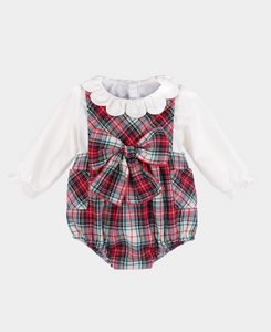 Red Gingerbread Plaid Bow Bubble With Blouse