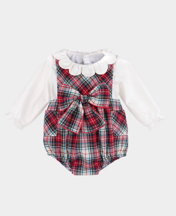 Red Gingerbread Plaid Bow Bubble With Blouse