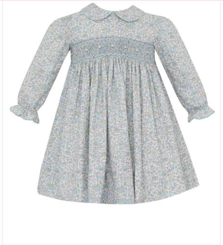 Blue Floral Smocked Dress