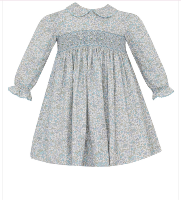 Blue Floral Smocked Dress