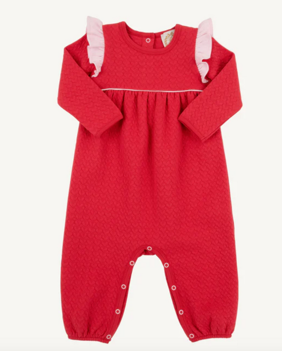Leigh Ann Angel Sleeve Romper in Richmond Red/Palm Beach Pink