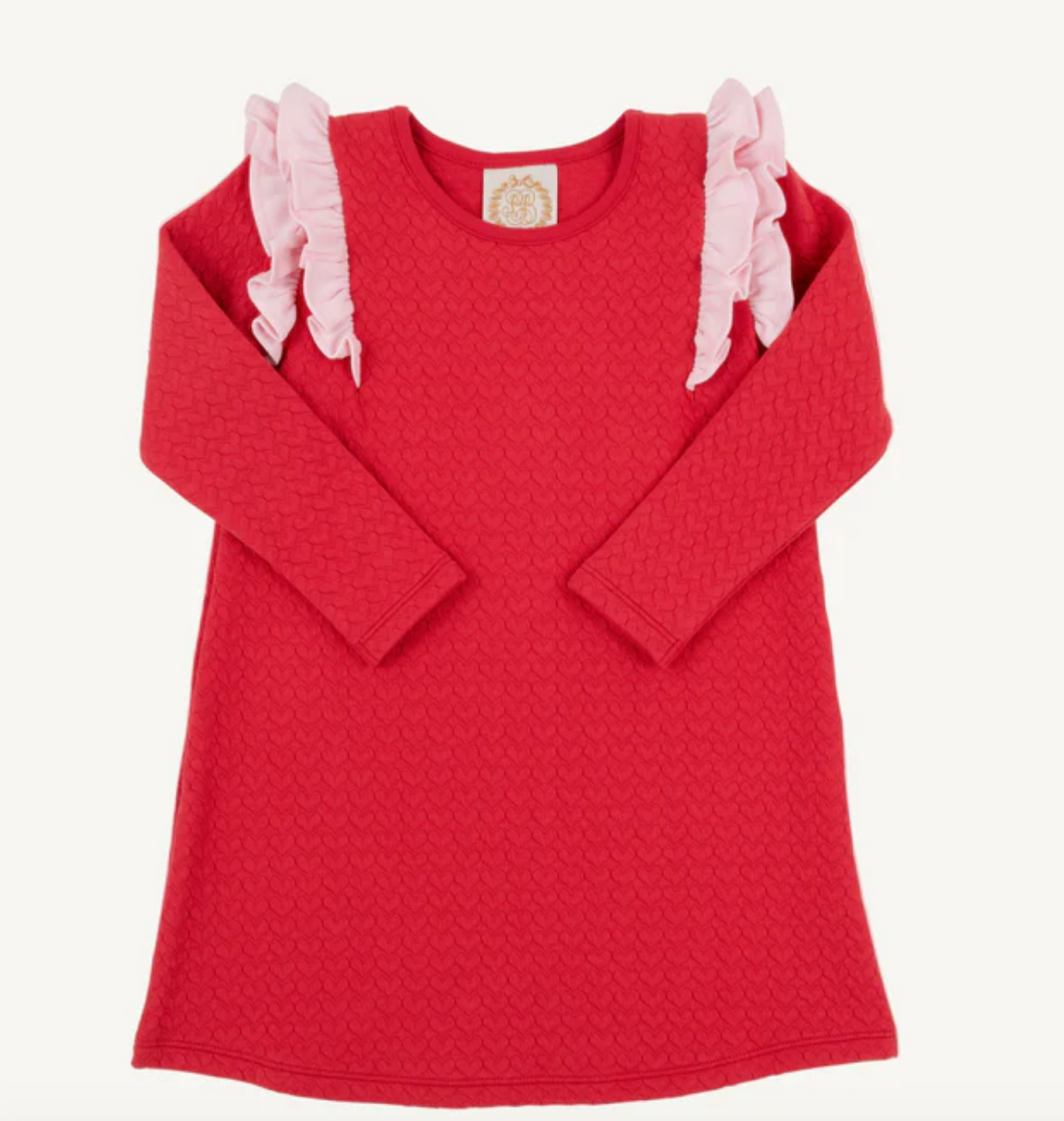 LS Ruehling Ruffle Dress in Richmond Red/Palm Beach Pink