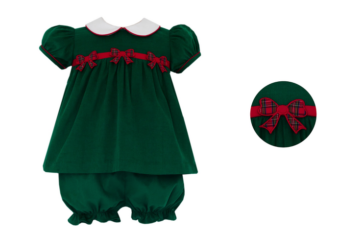 Green Corduroy Plaid Bloomer Set
