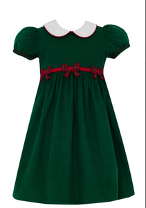 Green Corduroy Dress with Bow