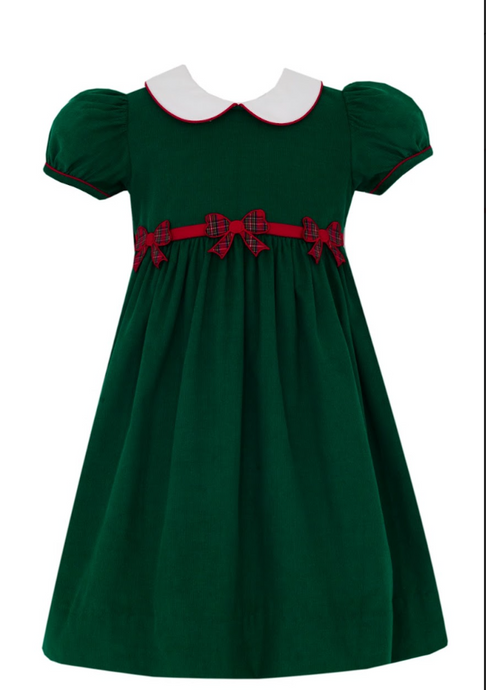 Green Corduroy Dress with Bow
