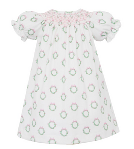 Pink Wreath Smocked Bishop Dress