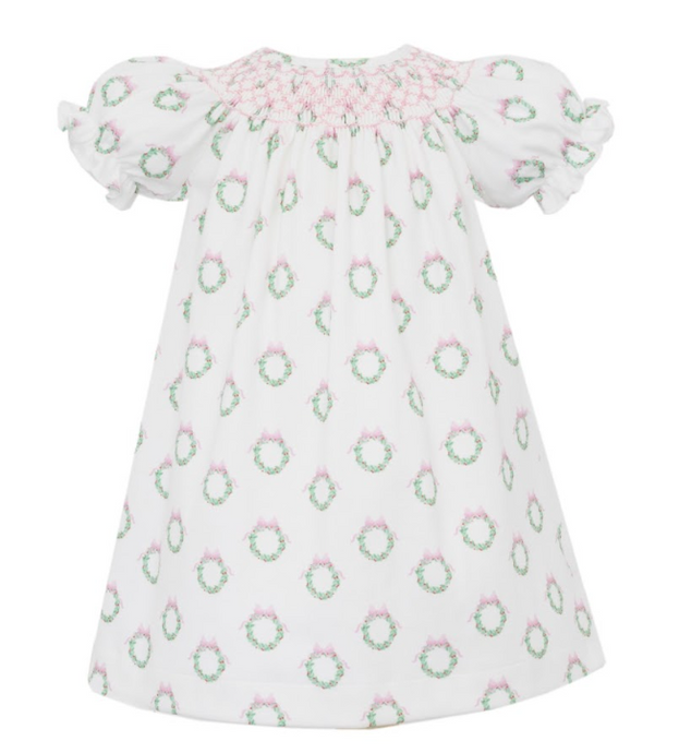Pink Wreath Smocked Bishop Dress