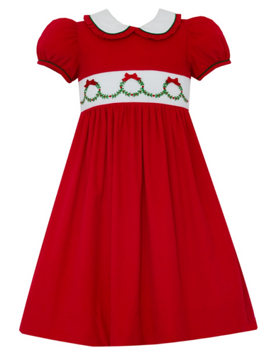 Holiday Wreath Smocked Dress