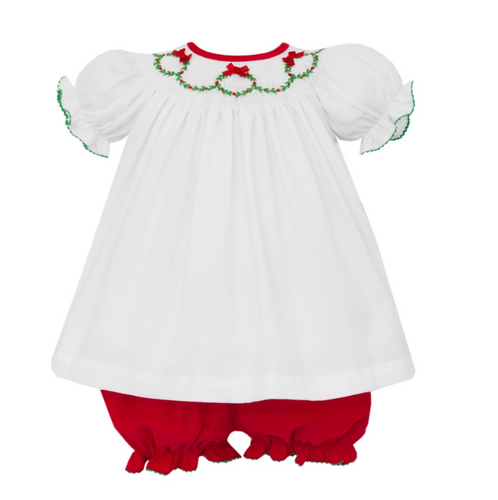 Holiday Wreath Smocked Bloomer Set