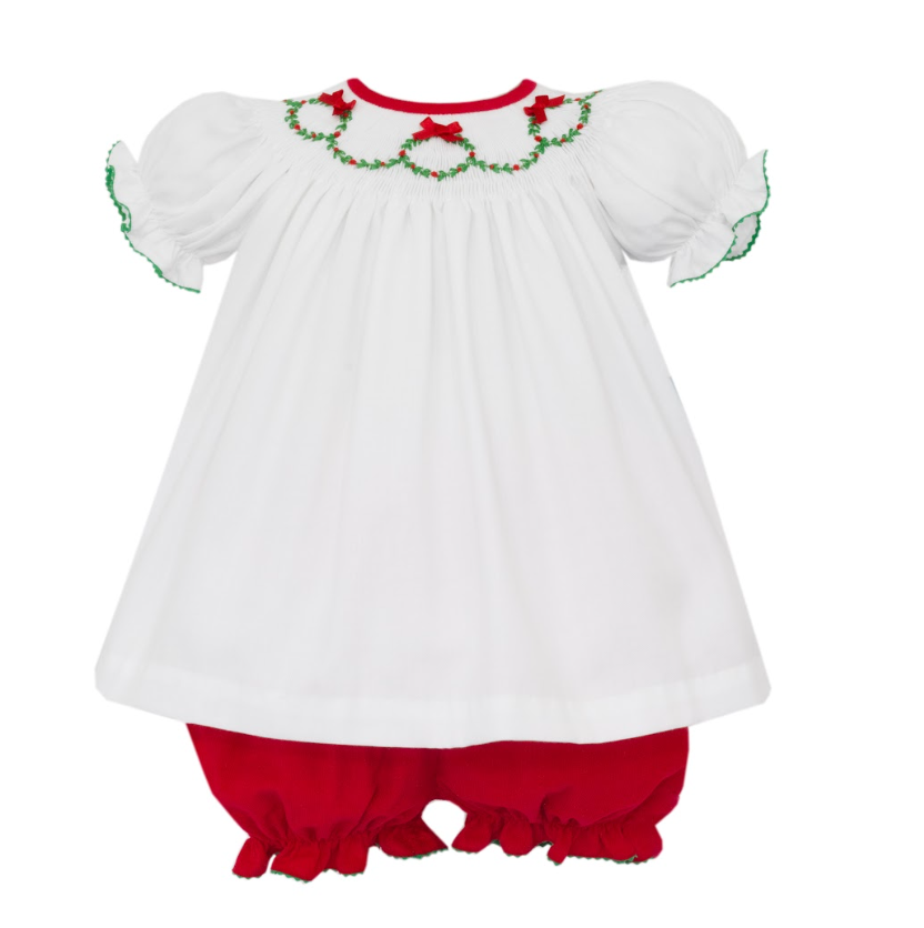 Holiday Wreath Smocked Bloomer Set
