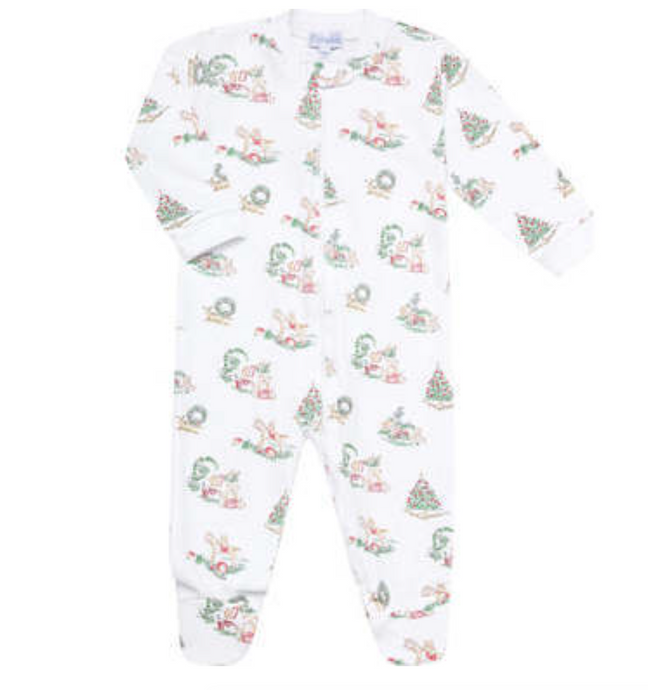 Christmas Toile Zipper Footie