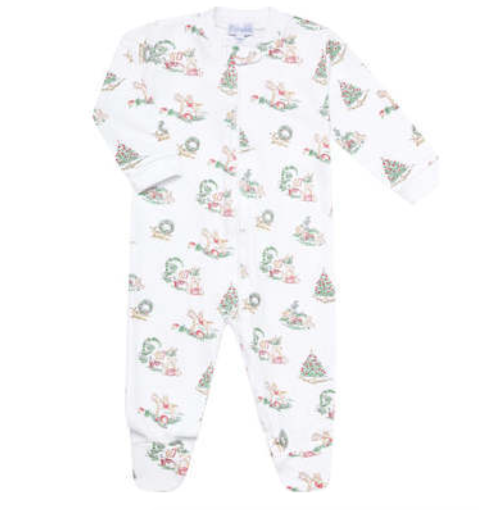 Christmas Toile Zipper Footie