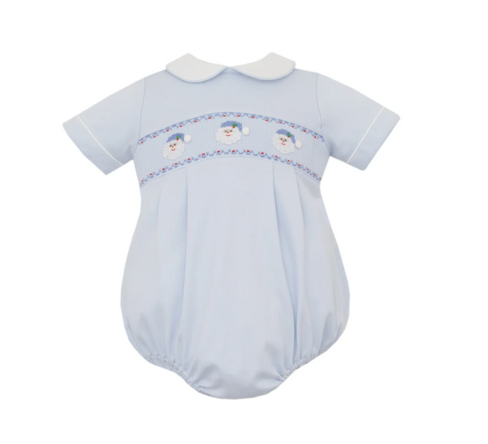Blue Santa Smocked Bubble