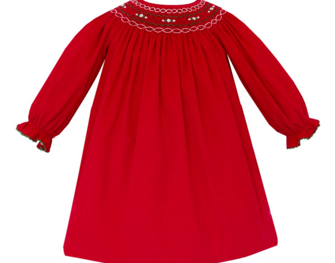 Red Corduroy Smocked Bishop