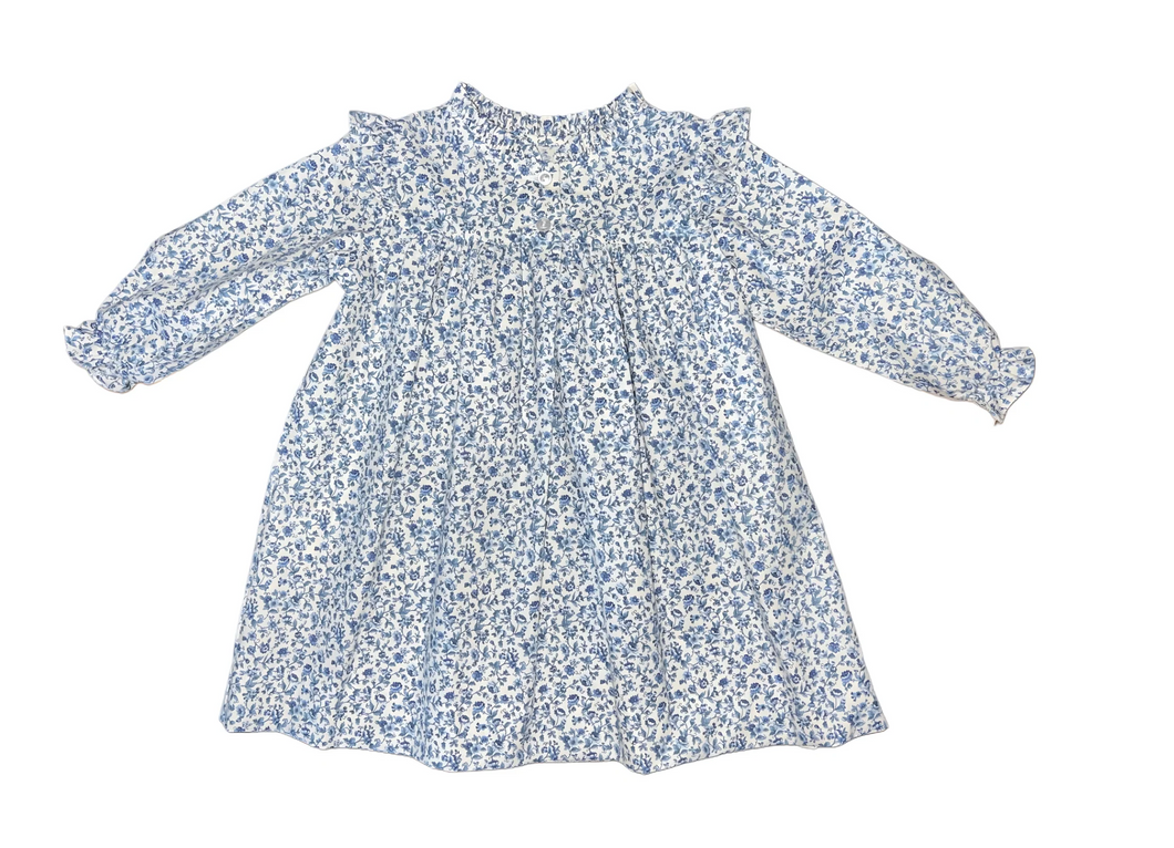 Navy Blue Floral Flutter Sleeve Dress