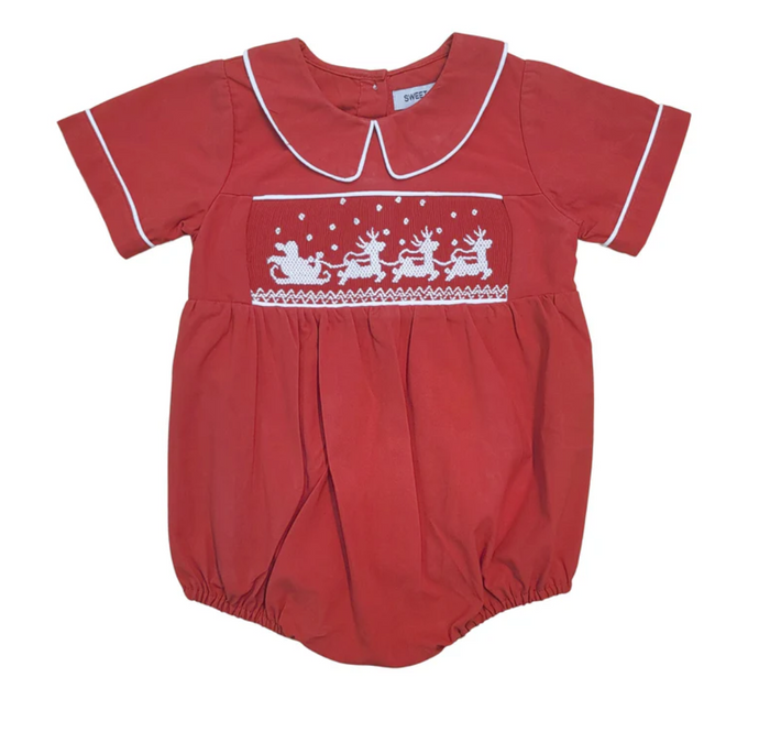 Santa Sleigh Smocked Red Boy Bubble