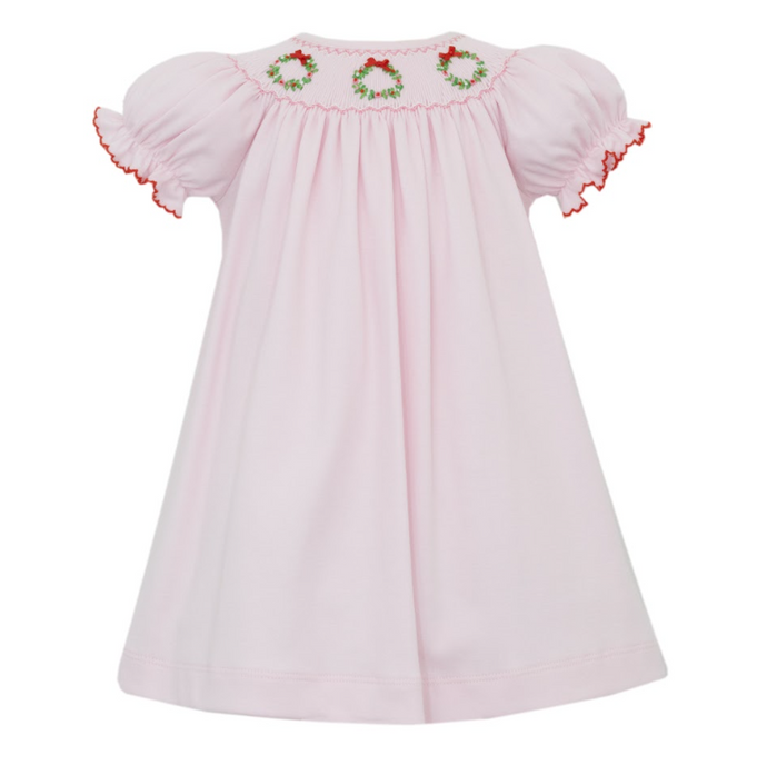 Pink Wreath Smocked Bishop Dress