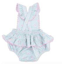 Tiny Cherry Stripe Ric Rac Ruffle Sunsuit