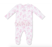 Puppy Toile Ruffle Back Footie with 2 Way Zipper