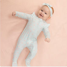 Tiny Cherry Stripe Ruffle Sleeve Footie with 2 Way Zipper