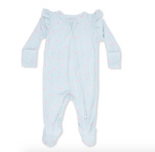 Tiny Cherry Stripe Ruffle Sleeve Footie with 2 Way Zipper