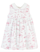 Pink Toile Bunnies Printed Dress w/Round Collar