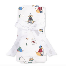 Winter Sports Dogs Green Swaddle Blanket