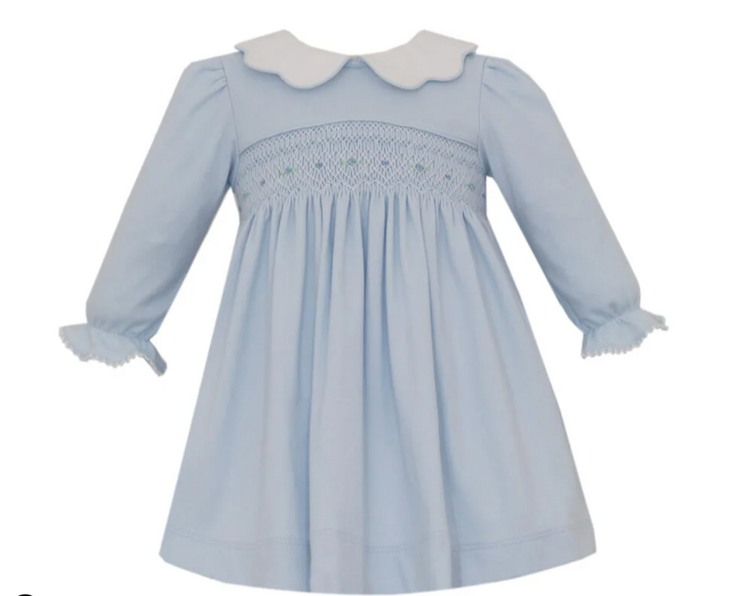 Lucia Light Blue Smocked Dress with Collar