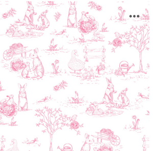 Pink Toile Bunnies Printed Dress w/Round Collar