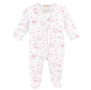 Pink Toile Bunnies Printed Zipped Footie