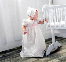 Long Bullion Cross Girl Christening Gown w/ Bonnet