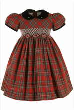Girls Plaid Short Sleeve Dress w/ Hand Smocked Design