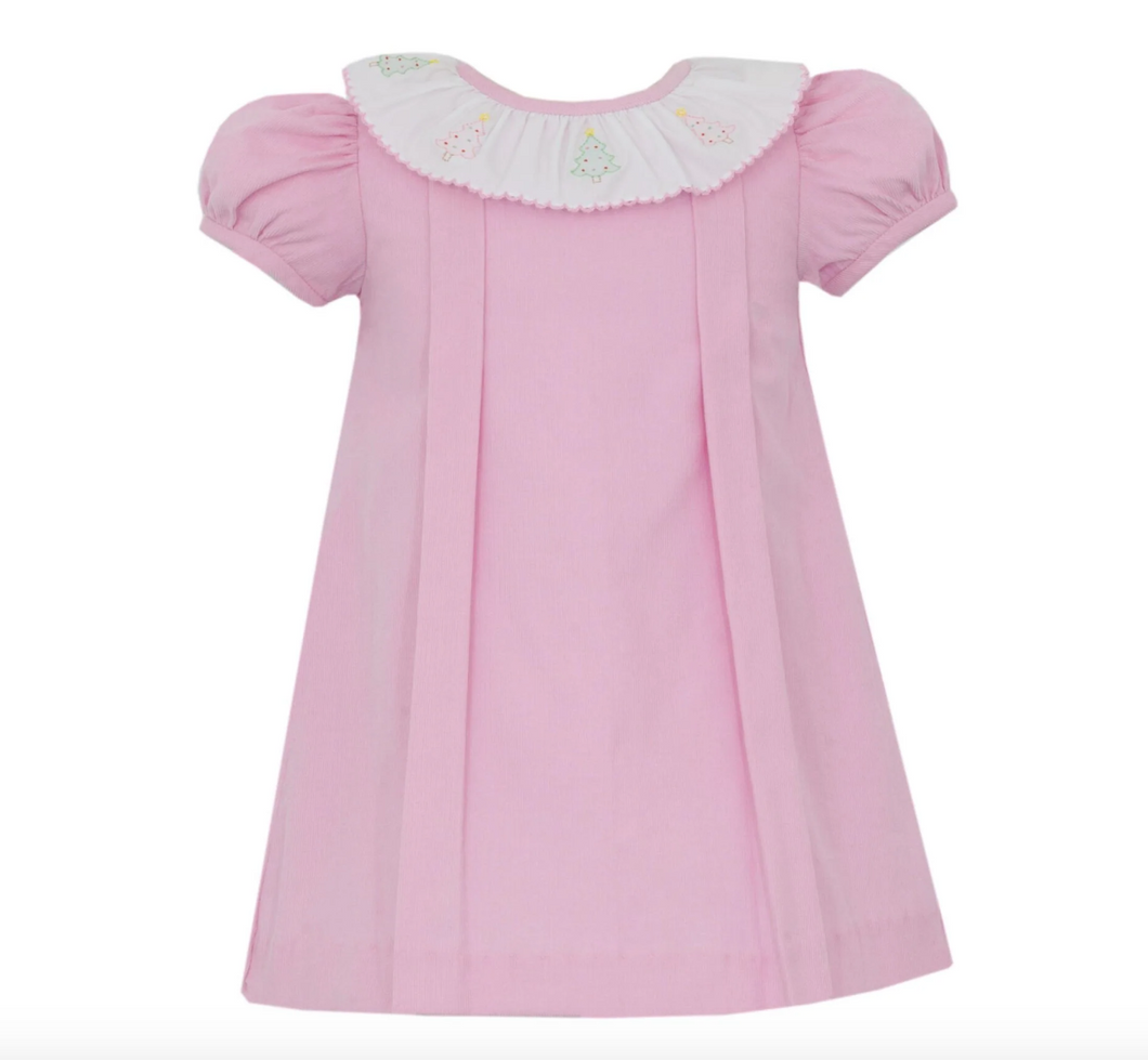 Embroidered Christmas Pink Corduroy Dress