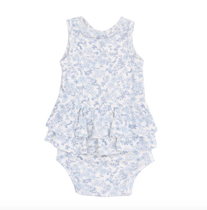 Blue Calico Floral Ruffle Tank Bubble
