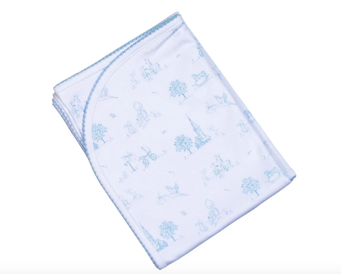 Blue Baby Toile Pima Receiving Blanket