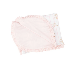 Vintage Rocking Horse Pink Ruffle Receiving Blanket