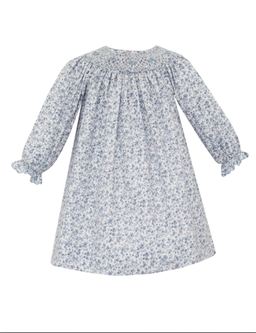 Blue Liberty Floral Twill Bishop with Scalloped Edge