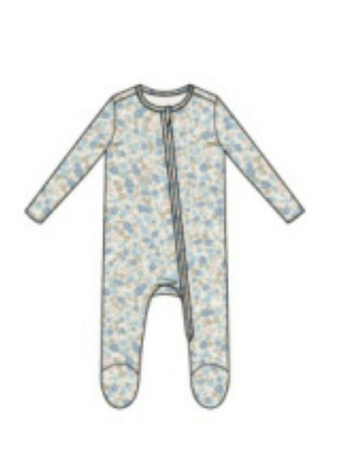 Sweet Rose Calico - 2 Way Zipper Ruffle Back Footie