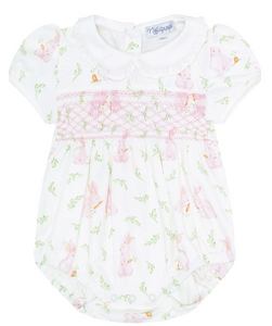 Pink Bunny Print Smocked Bubble