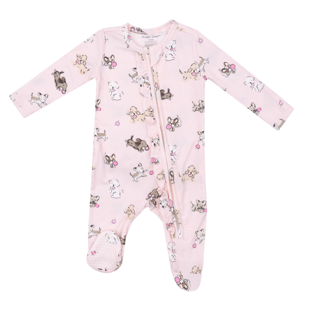 Fluffy Puppies - 2 Way Ruffle Zipper Footie