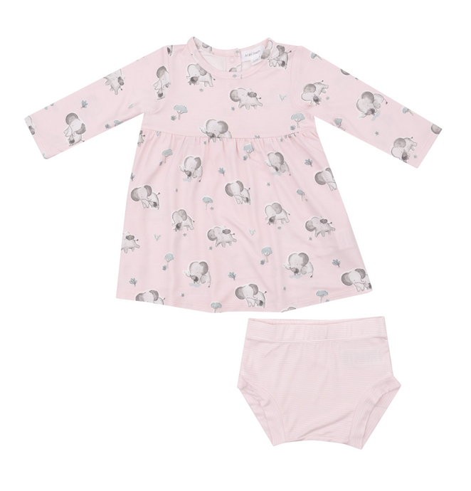 Gray Elephants - Pink Simple Dress And Bloomer