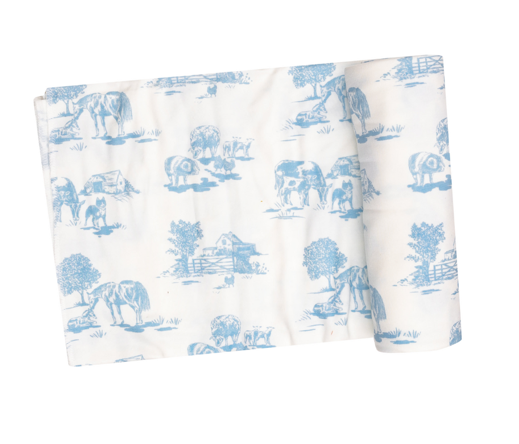 Farm Toile Blue - Swaddle Blanket