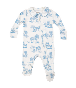 Farm Toile Blue Peter Pan - 2 Way Zipper Footie