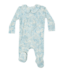 Ribbed Blue Meadow Floral - Smocked Peter Pan Footie