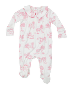 Farm Toile Pink - Smocked Peter Pan Footie