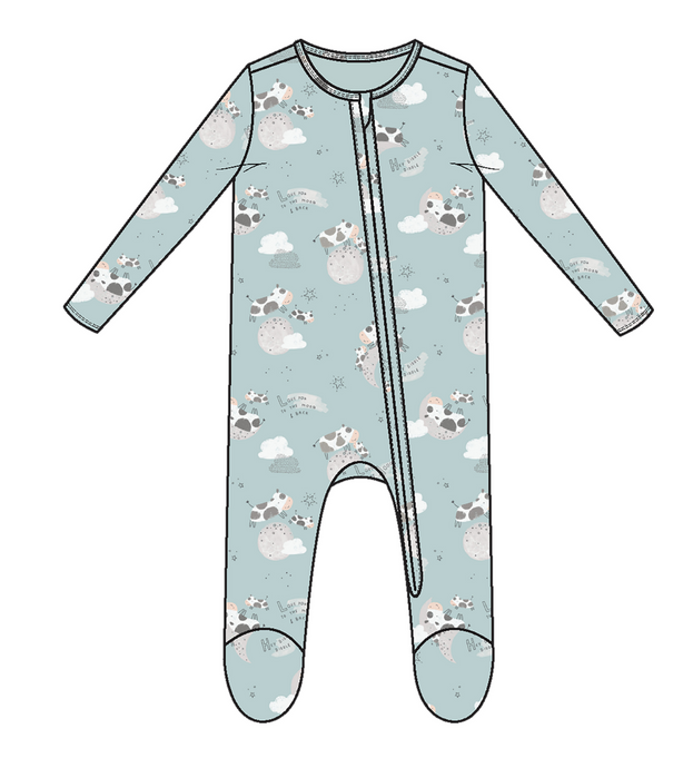 I Love You To The Moon Cows - 2 Way Zipper Footie