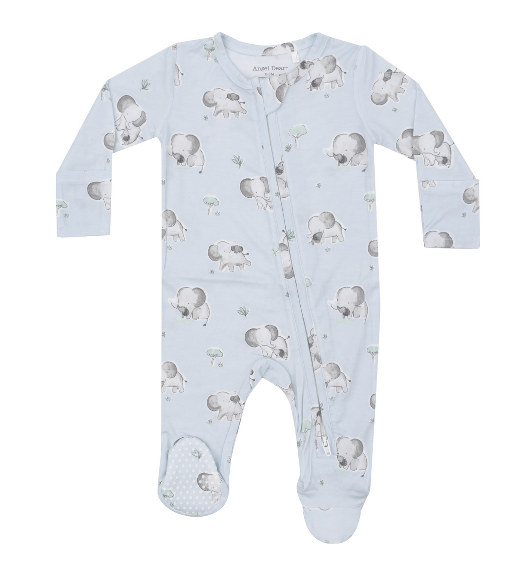 Gray Elephants - Blue 2 Way Zipper Footie